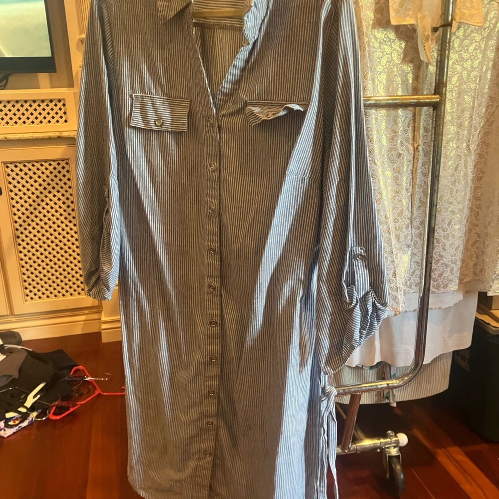 Mlle Gabrielle Blue and White Striped Dress